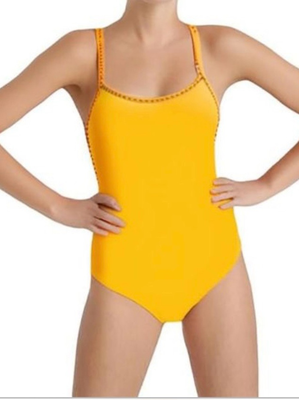 Dolfin  Big Girls Solid Tie Back Swimsuit - Yellow  Size 38.